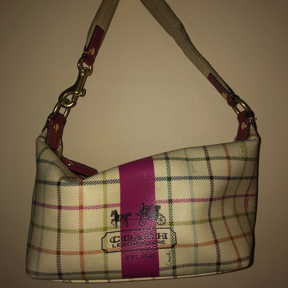 Plaid Burgundy Coach Shoulder Bag